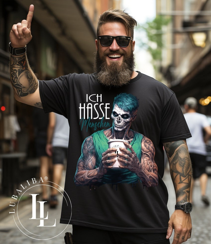 UNISEX T-SHIRT SCHWARZ " ICH HASSE MENSCHEN " Motiv: HVK